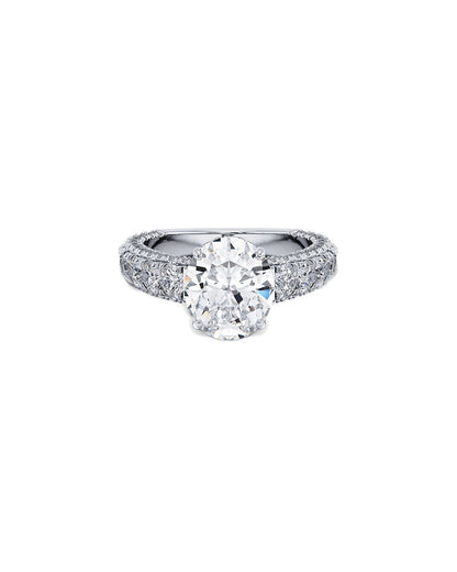 Diamond Cathedral Set Engagement Ring in 14k White Gold Front