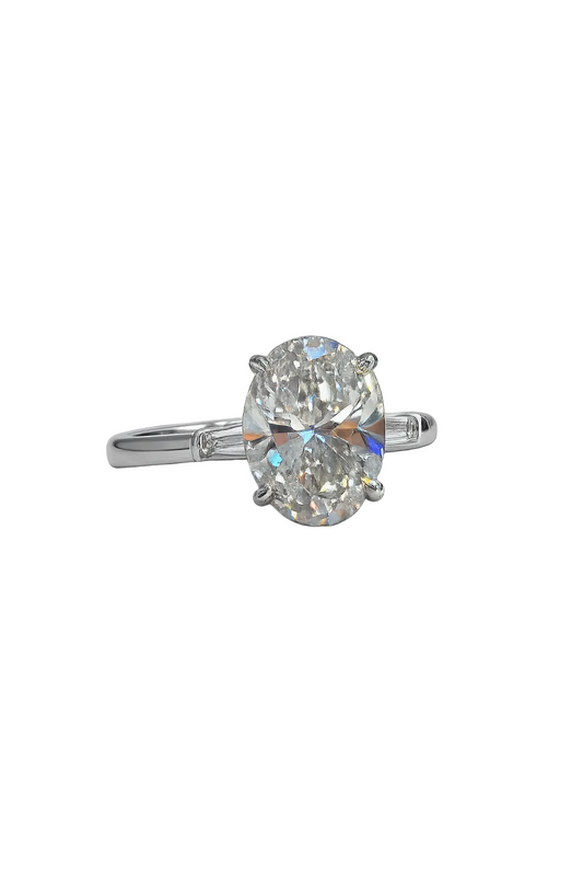 Liviana 6.53 Carat Elongated Oval Cut Lab Grown Diamond Ring in 18k White Gold Front