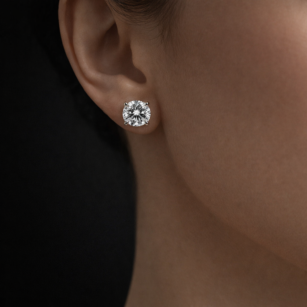 Liyana 7 Carats Solitaire Lab Grown Round Diamond Stud Earrings in 14K White Gold IGI