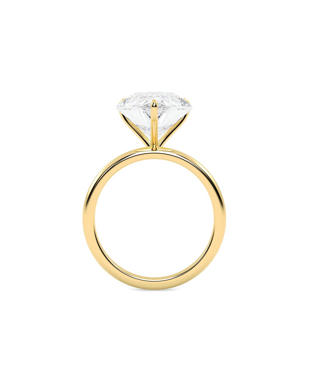 Yellow old ring with a clear diamond on a white background