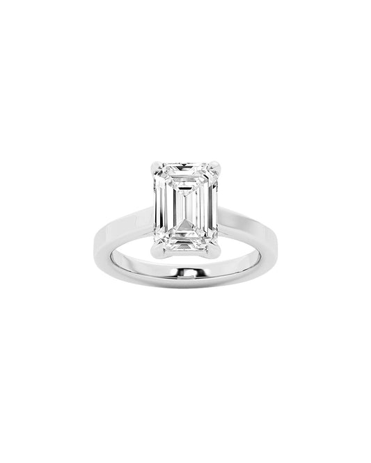 Lore 5 Carat Faceted Emerald Cut Lab Grown Diamond Engagement Ring Front