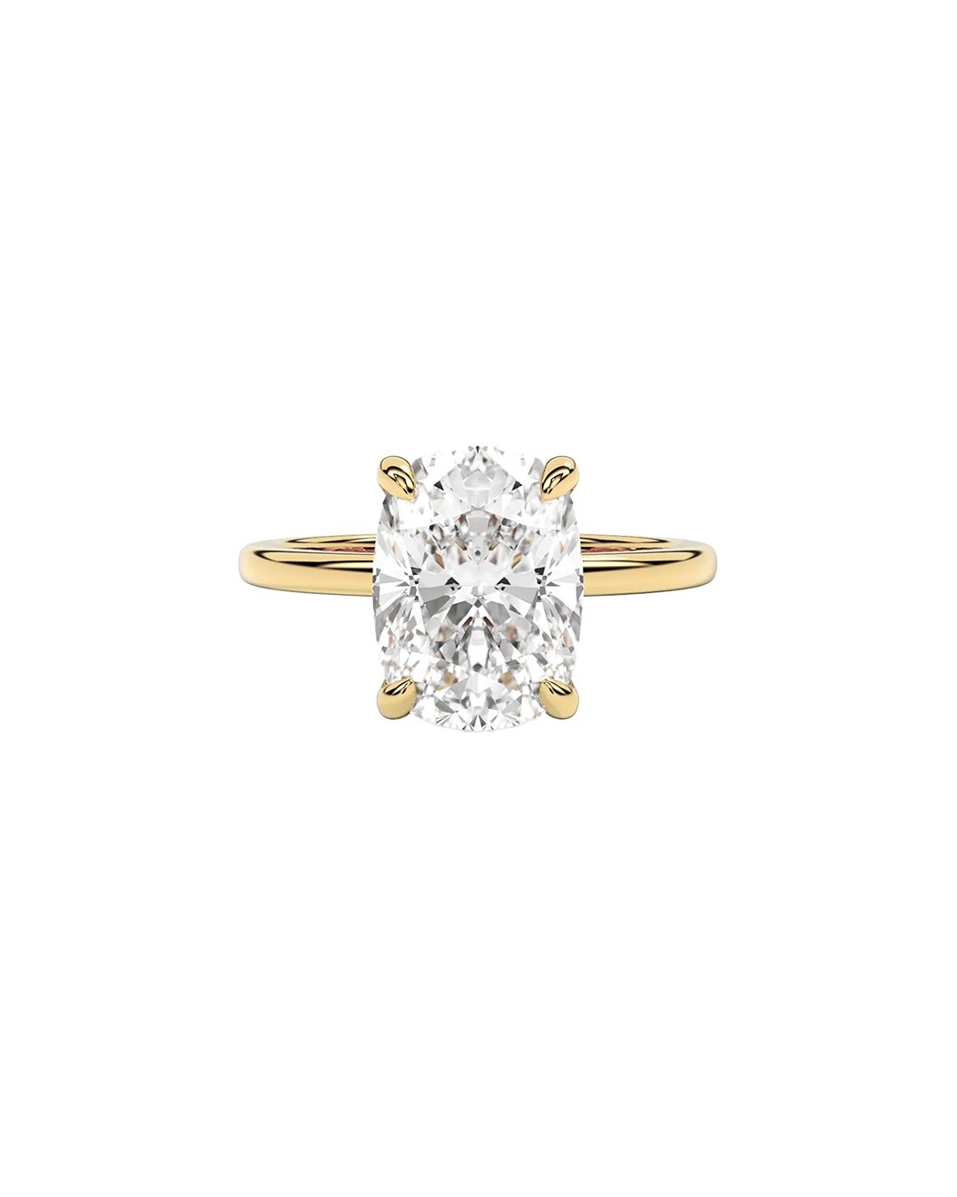 Gold ring with a large diamond on a white background