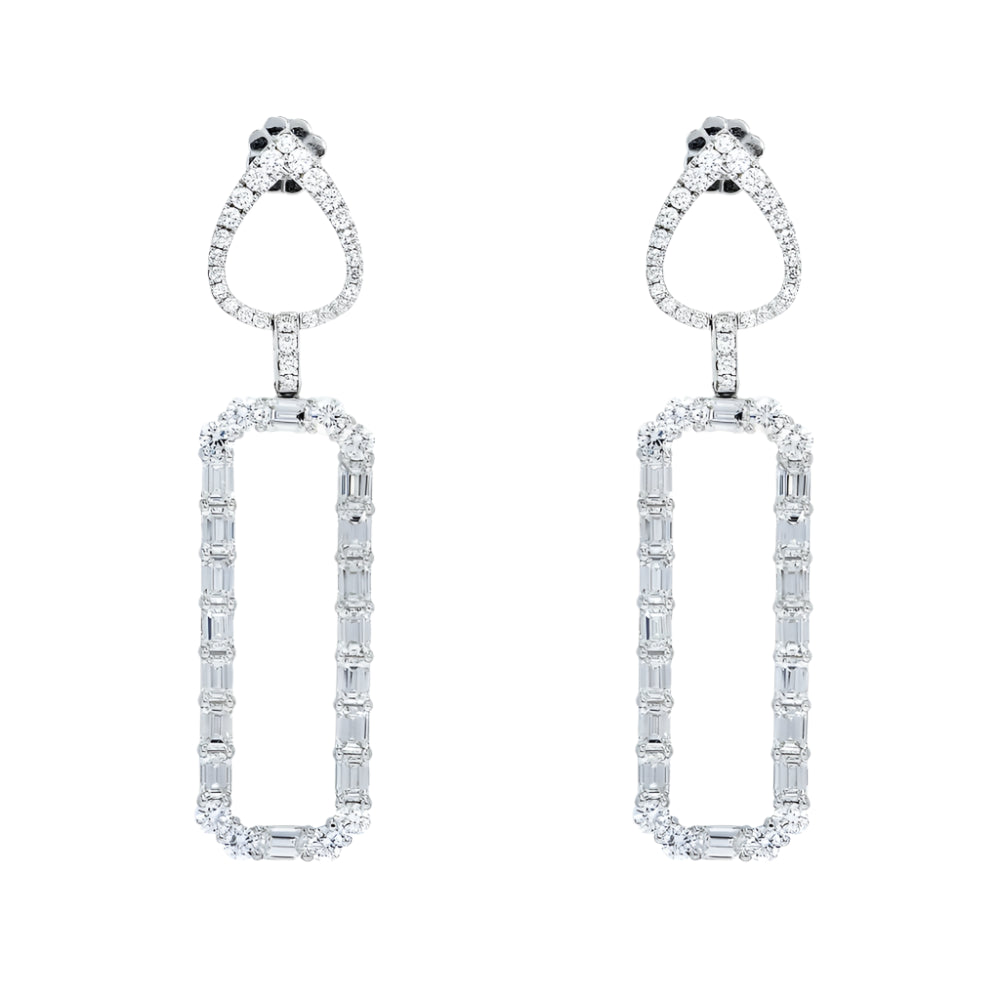 Louvenia 9 Carats Emerald Rectangular Lab Grown Diamond Drop Earrings in 18K White Gold