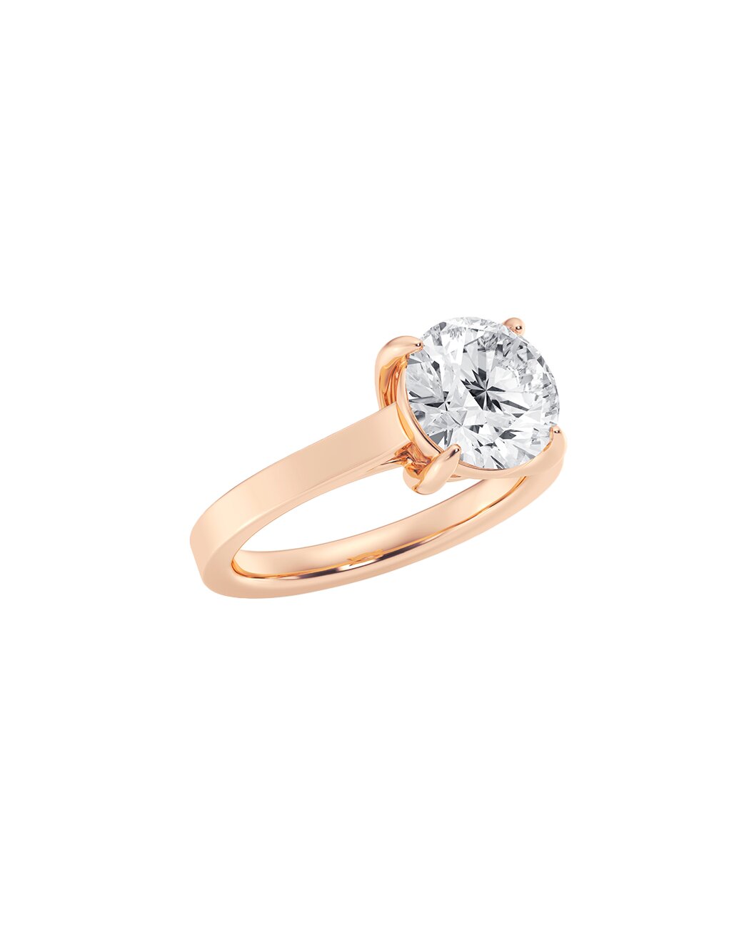 Rose gold ring with a large diamond on a white background Angle
