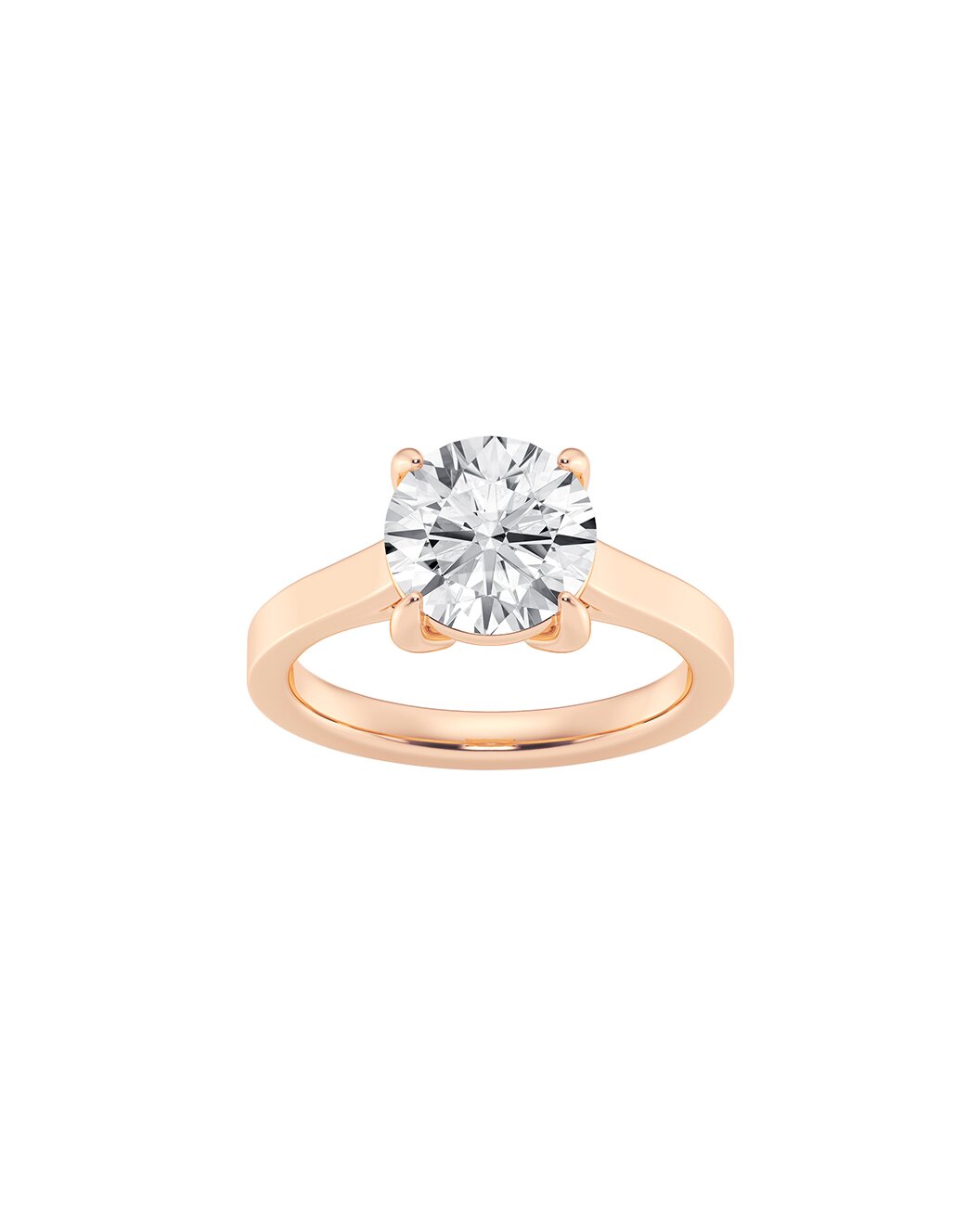 Rose gold ring with a diamond on a white background Front