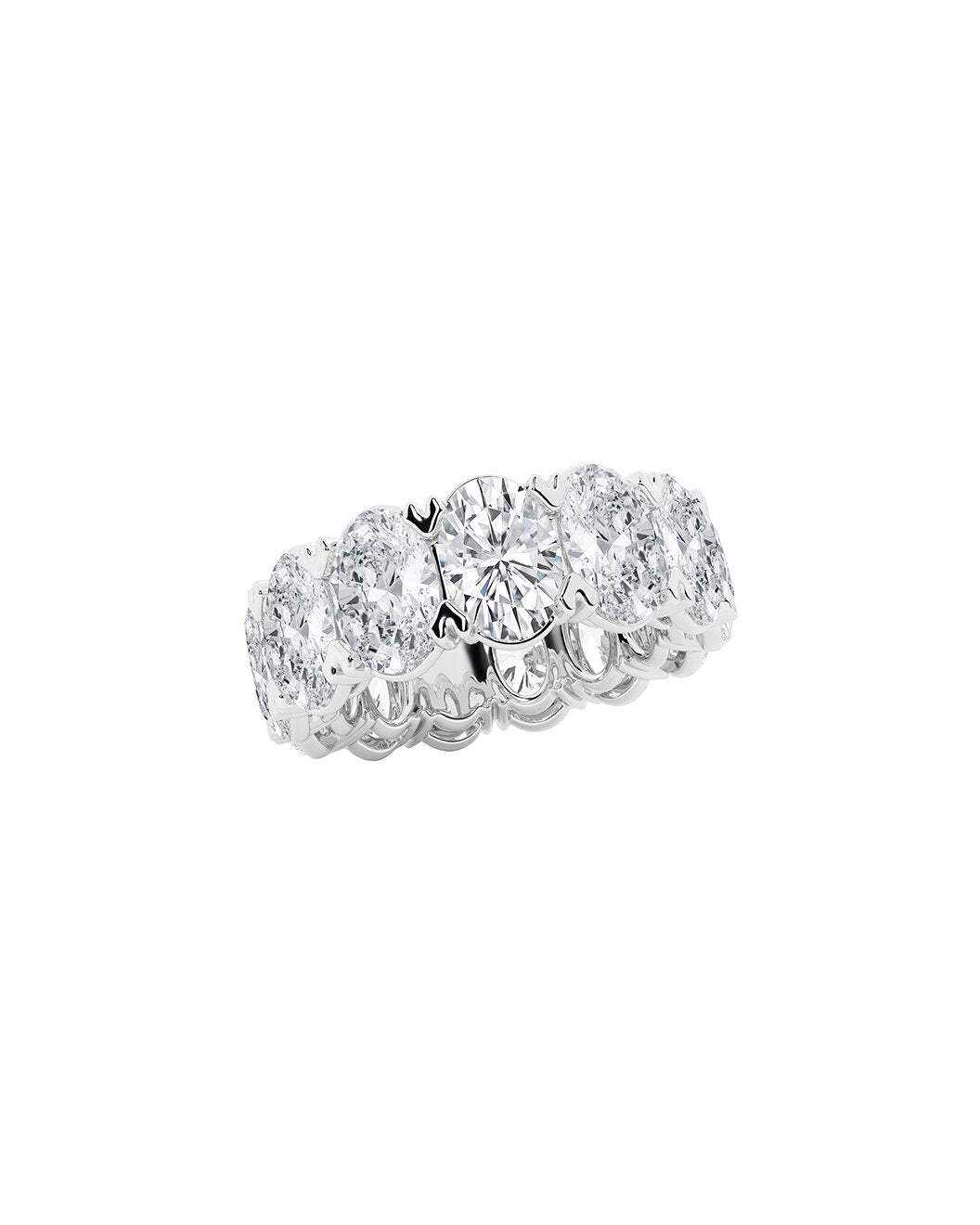 Lucastae 12 Carats Oval Cut Lab Grown Diamond Eternity Ring in 14K White Gold Side View