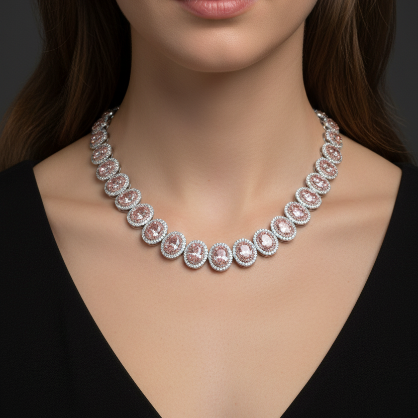 Lucenyae 52 Carat Cushion Shape Lab Grown Pink Diamond Necklace in 14k White Gold