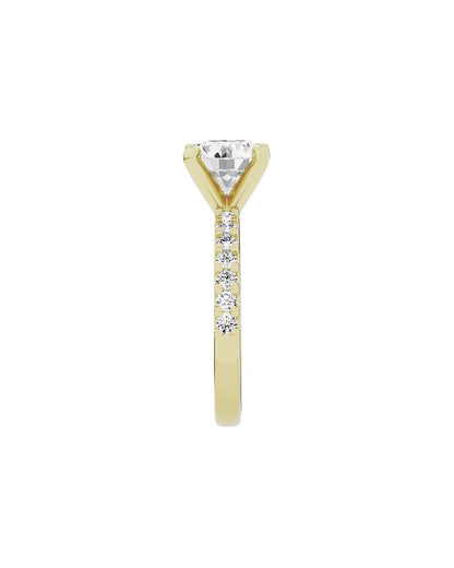 Gold ring with a diamond on a white background side 1