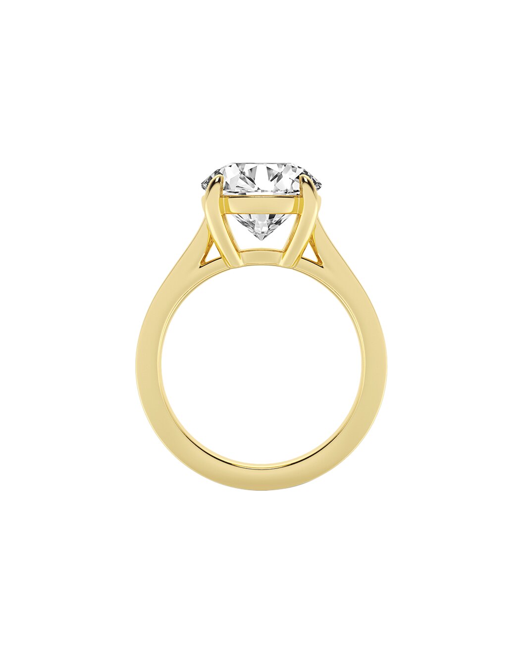 Yellow gold ring with a diamond on a white background