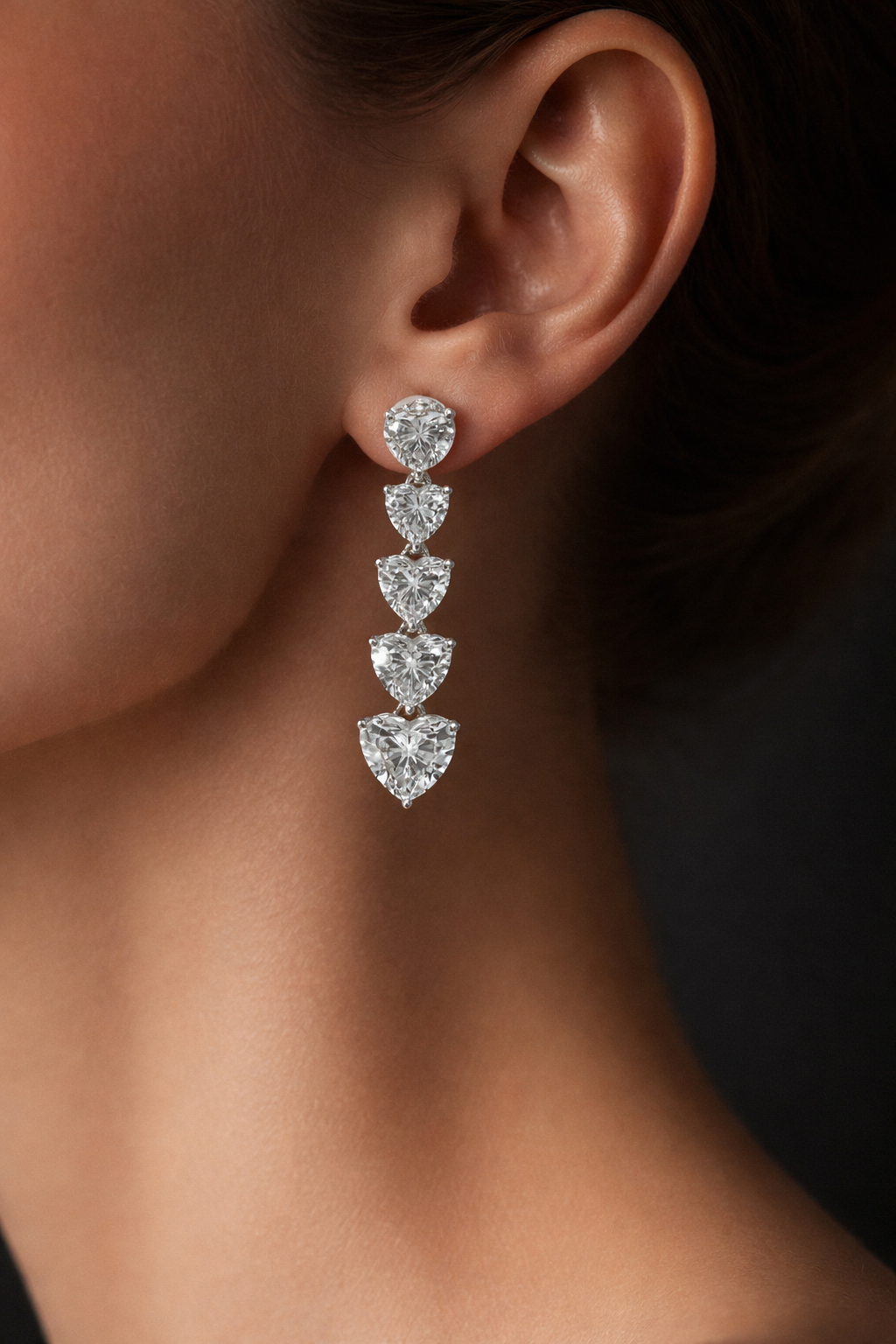 Lula 4 Carats Falling Heart Cut Lab Grown Diamond Drop Earrings in 18K White Gold