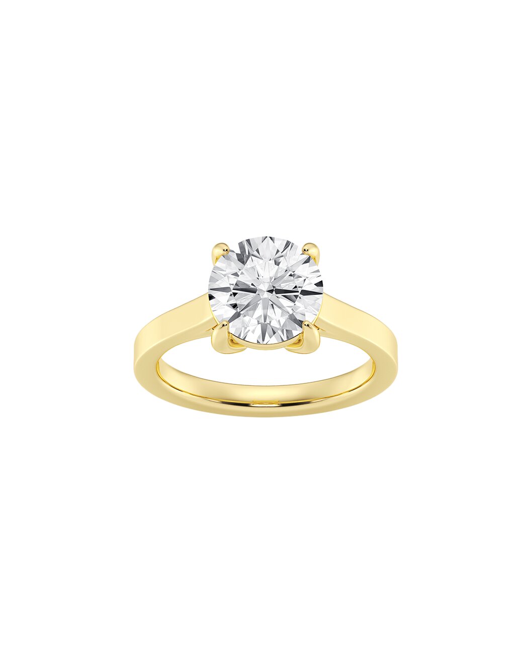 Gold ring with a diamond on a white background Front