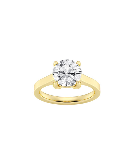 Gold ring with a diamond on a white background Front