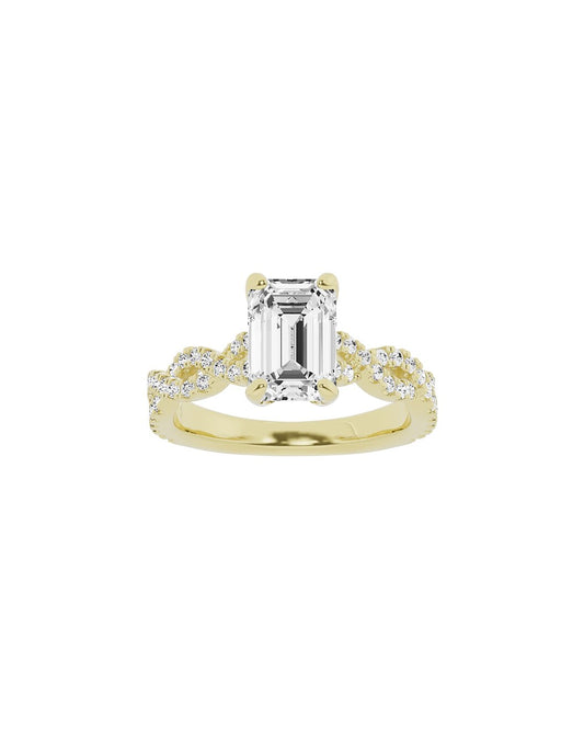 Gold ring with a diamond on a white background