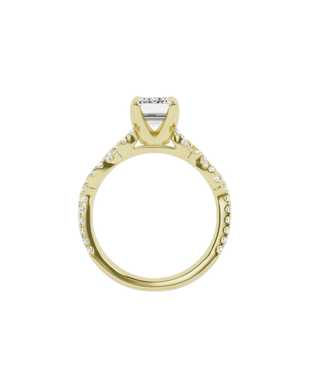 Gold ring with diamonds on a white background