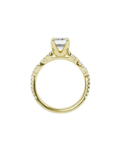 Gold ring with diamonds on a white background