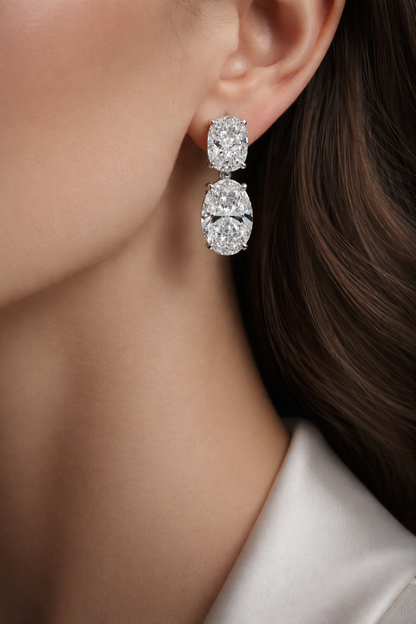 Lumi 17 Carats Cushion & Oval Cut Lab Grown Diamond Drop Earrings in 14K White Gold