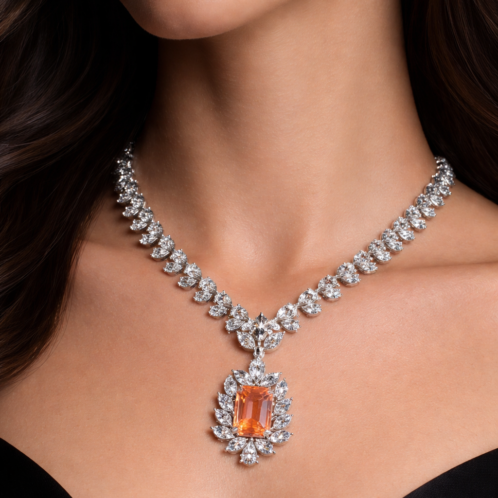 Lumielle 75 Carat Combine Mix Shape Lab Grown Pink Diamond Necklace in 14k White Gold IGI Certified