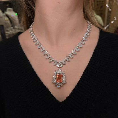Lumielle 75 Carat Combine Mix Shape Lab Grown Pink Diamond Necklace in 14k White Gold IGI Certified On Model