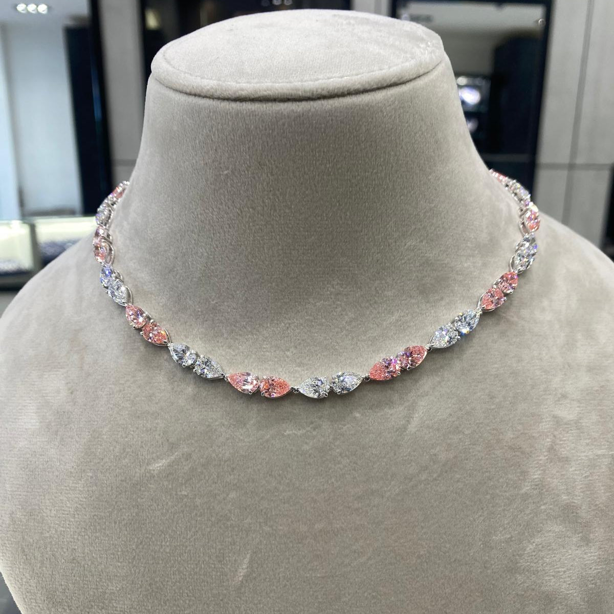 Luminarae 37 Carat Pear Shape Lab Grown Diamond Necklace in 18k White Gold 