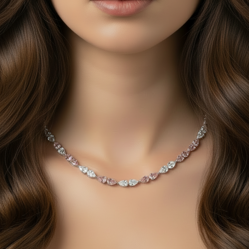 Luminarae 37 Carat Pear Shape Lab Grown Diamond Necklace in 18k White Gold Wearing