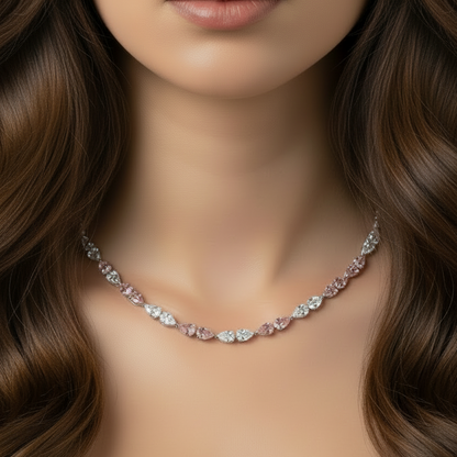 Luminarae 37 Carat Pear Shape Lab Grown Diamond Necklace in 18k White Gold Wearing
