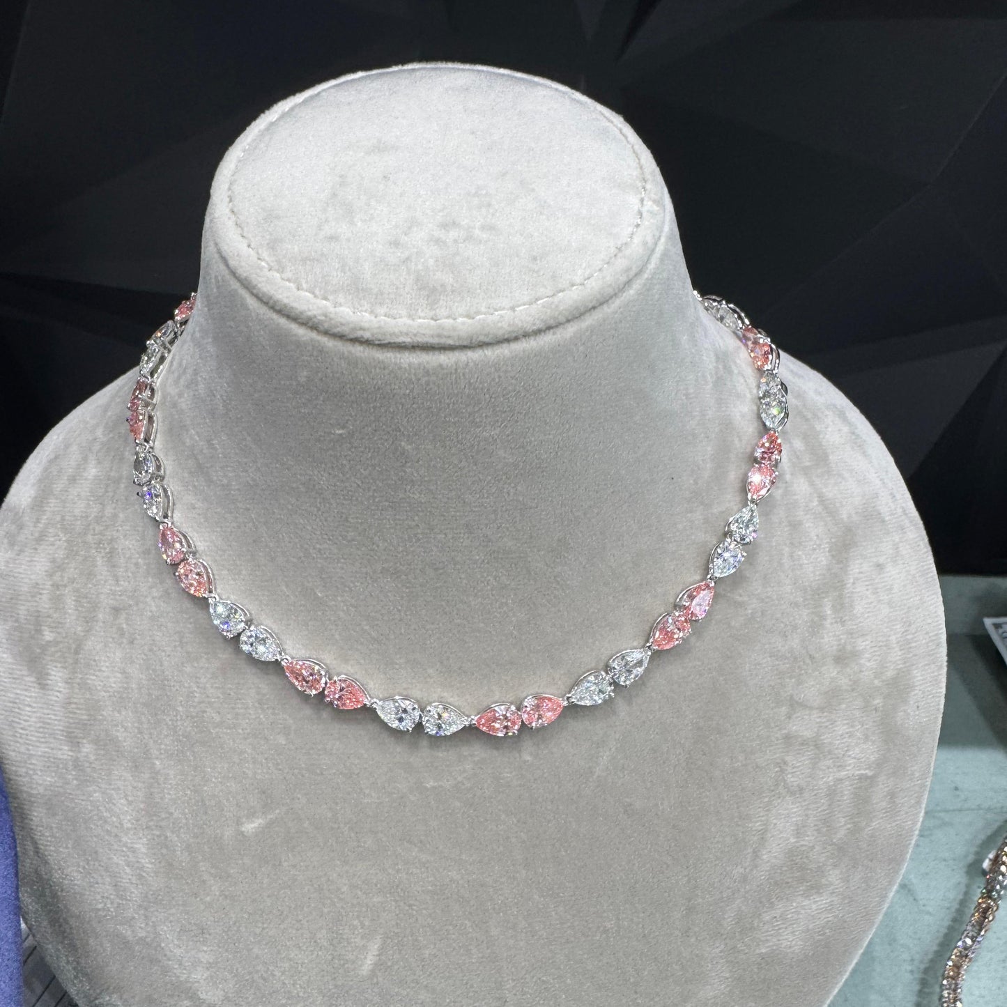 Luminarae 37 Carat Pear Shape Lab Grown Diamond Necklace in 18k White Gold Front