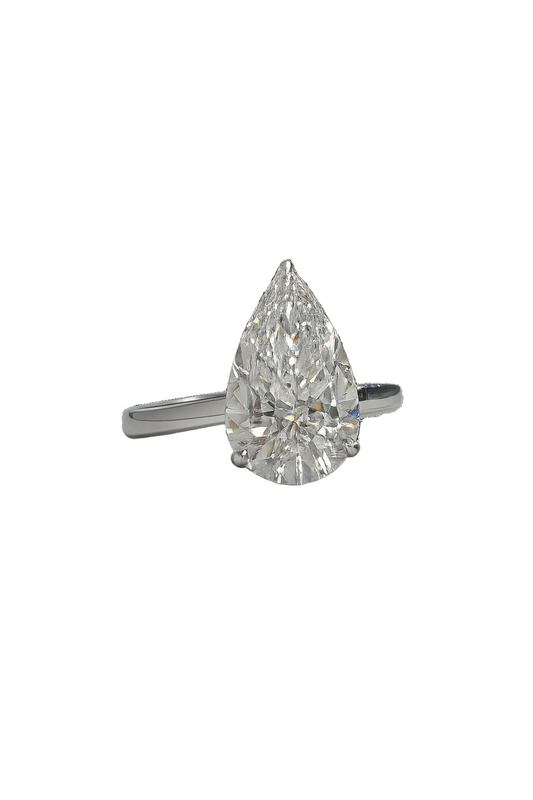 Lunorie 6.19 Carat Pear Shape Lab Grown Diamond Ring in 18k White Gold Front