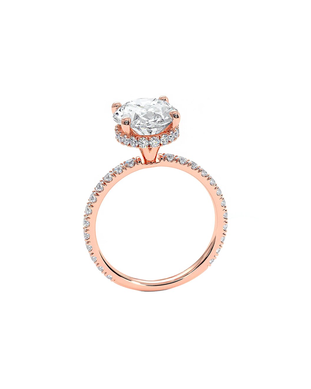 Luvinara 3.50 Carat Oval Cut Lab Grown Diamond Engagement Ring in 14k Rose Gold