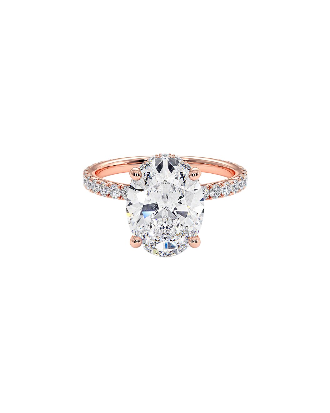 Luvinara 3.50 Carat Oval Cut Lab Grown Diamond Engagement Ring in 14k Rose Gold front