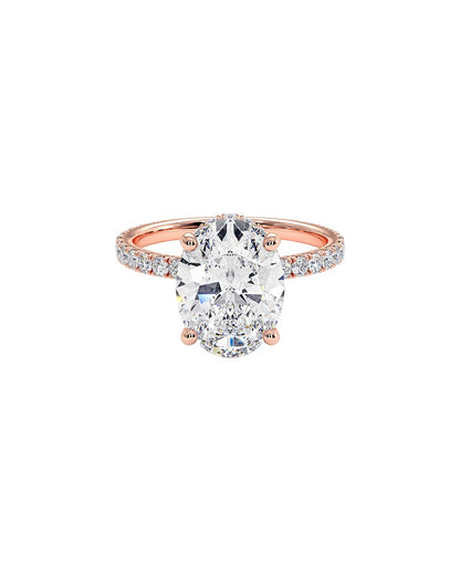 Luvinara 3.50 Carat Oval Cut Lab Grown Diamond Engagement Ring in 14k Rose Gold front