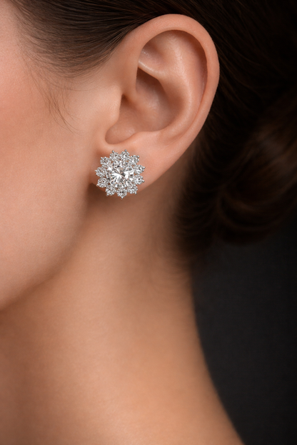 Lux 4 Carats Sun Lab Grown Round Diamond Stud Earrings in 18K White Gold IGI