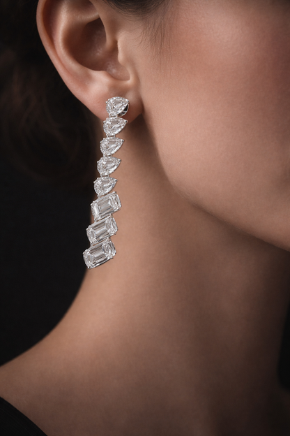 Lyndee 14 Carats Pear & Emerald Cut Lab Grown Diamond Drop Earrings in 14K White Gold