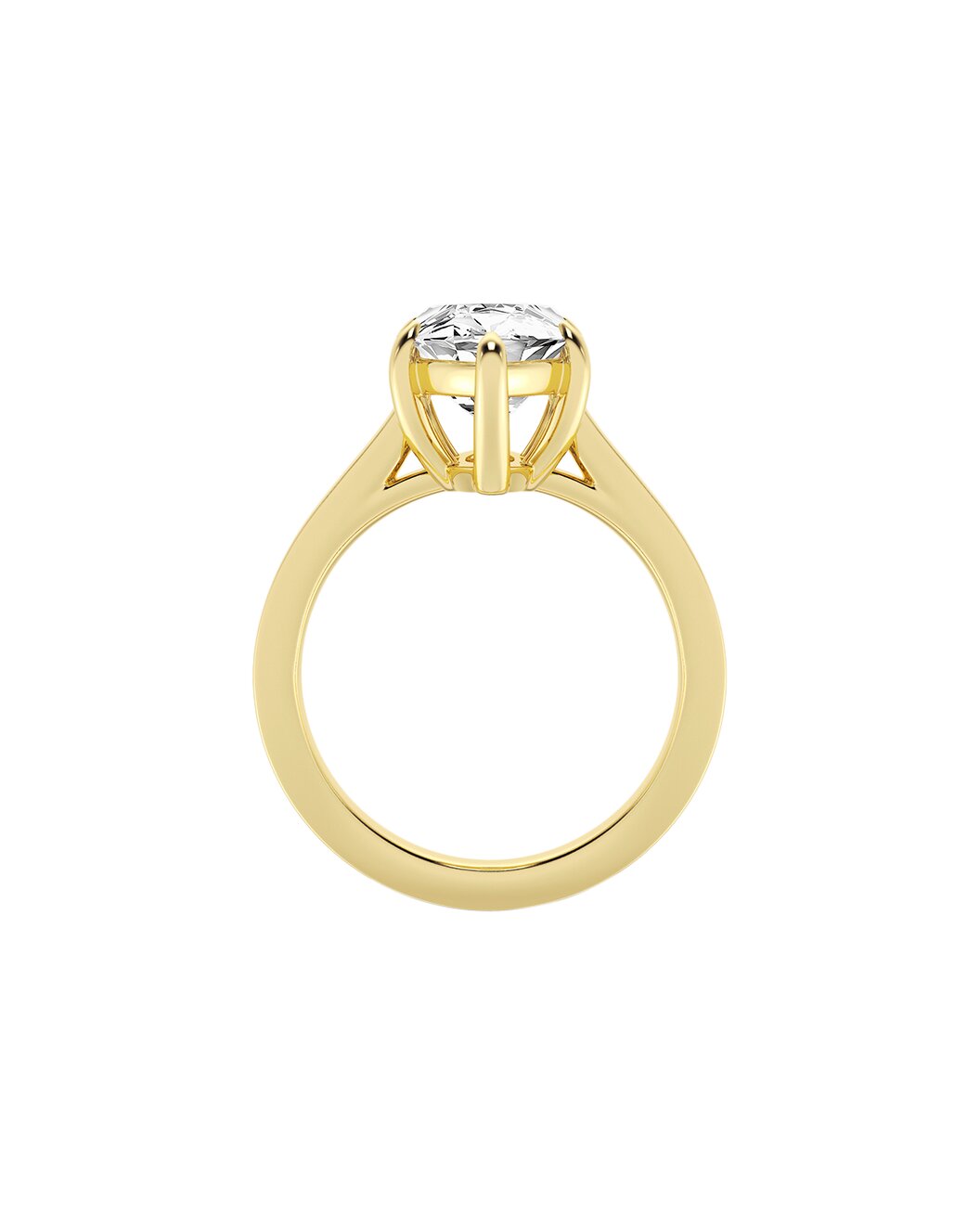 Yellow gold ring with a diamond on a white background