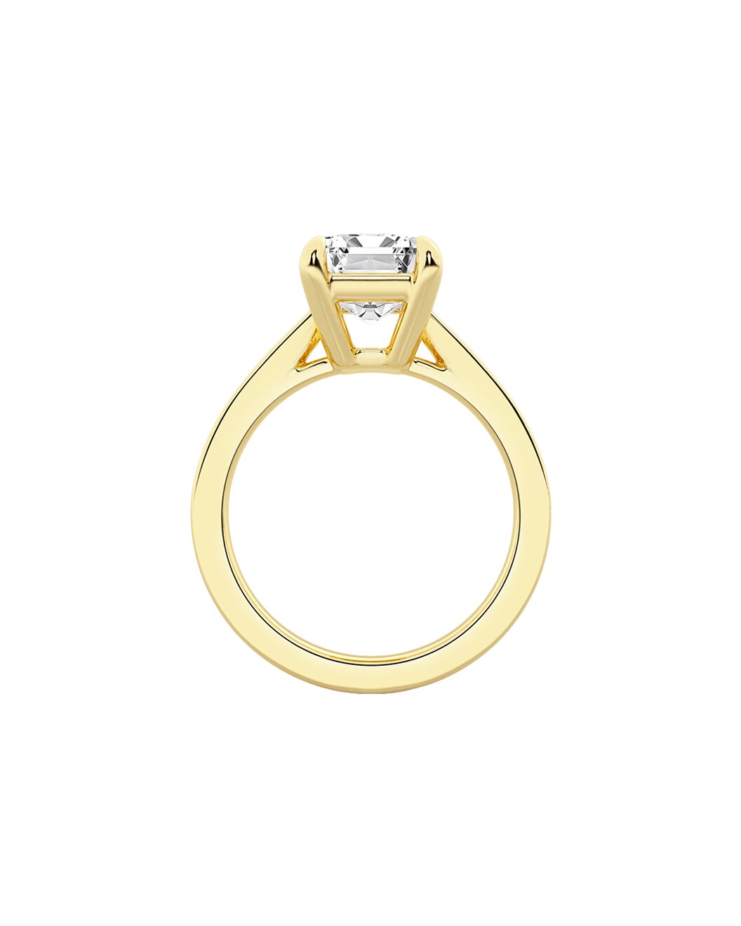 Yellow gold ring with a diamond on a white background