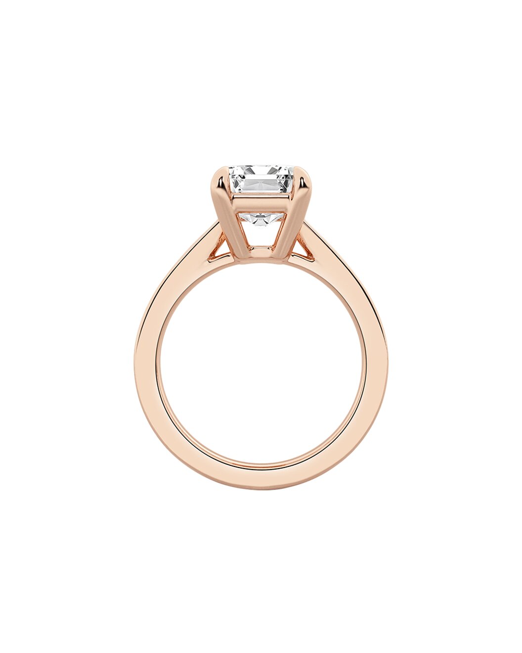 Rose gold ring with a diamond on a white background