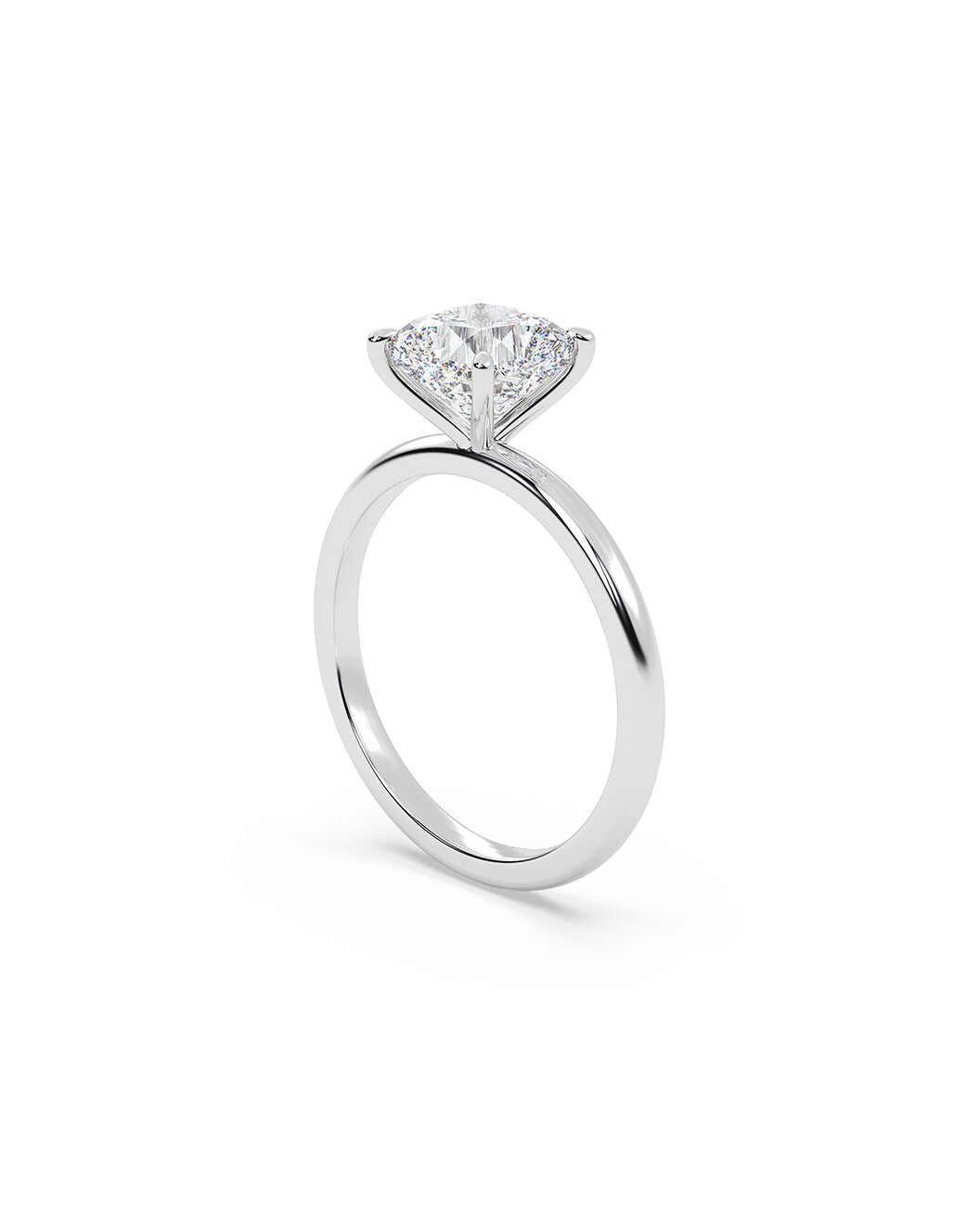 Diamond ring with a white cushion shape on a white background