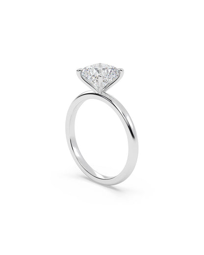 Diamond ring with a white cushion shape on a white background