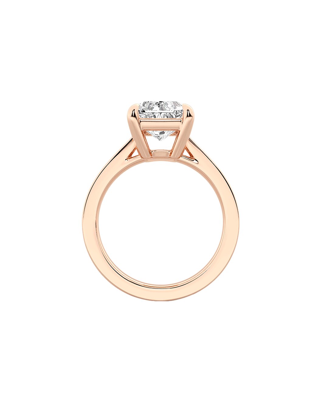 Rose gold ring with a diamond on a white background