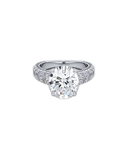 Diamond ring with a round cut diamond on a white background