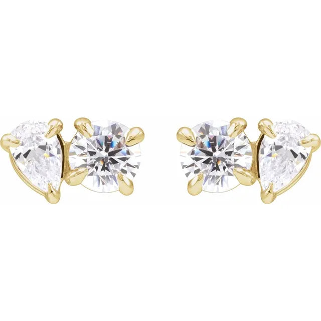 Lyrien 1.17 Carat Pear Cut Lab Grown Diamond Two-Stone Stud Earrings in 14k Yellow Gold