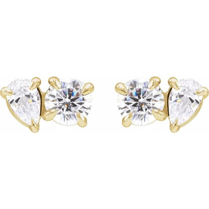 Lyrien 1.17 Carat Pear Cut Lab Grown Diamond Two-Stone Stud Earrings in 14k Yellow Gold