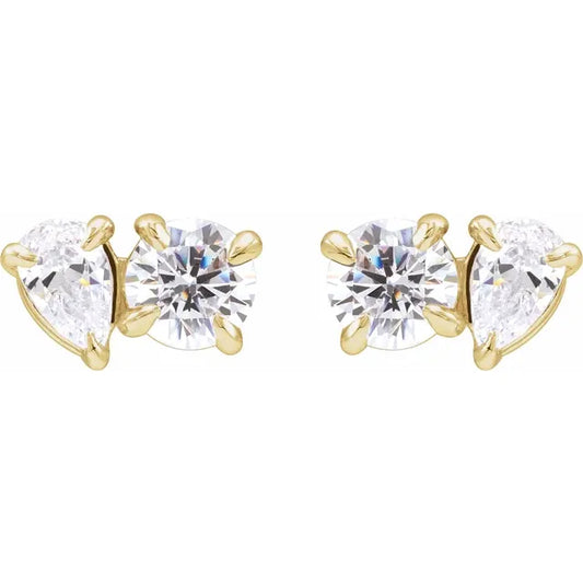 Lyrien 1.17 Carat Pear Cut Lab Grown Diamond Two-Stone Stud Earrings in 14k Yellow Gold