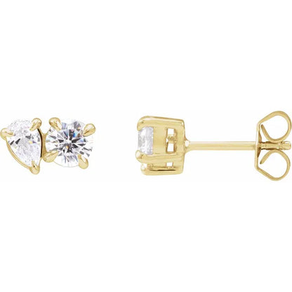 Lyrien 1.17 Carat Pear Cut Lab Grown Diamond Two-Stone Stud Earrings in 14k Yellow Gold Side