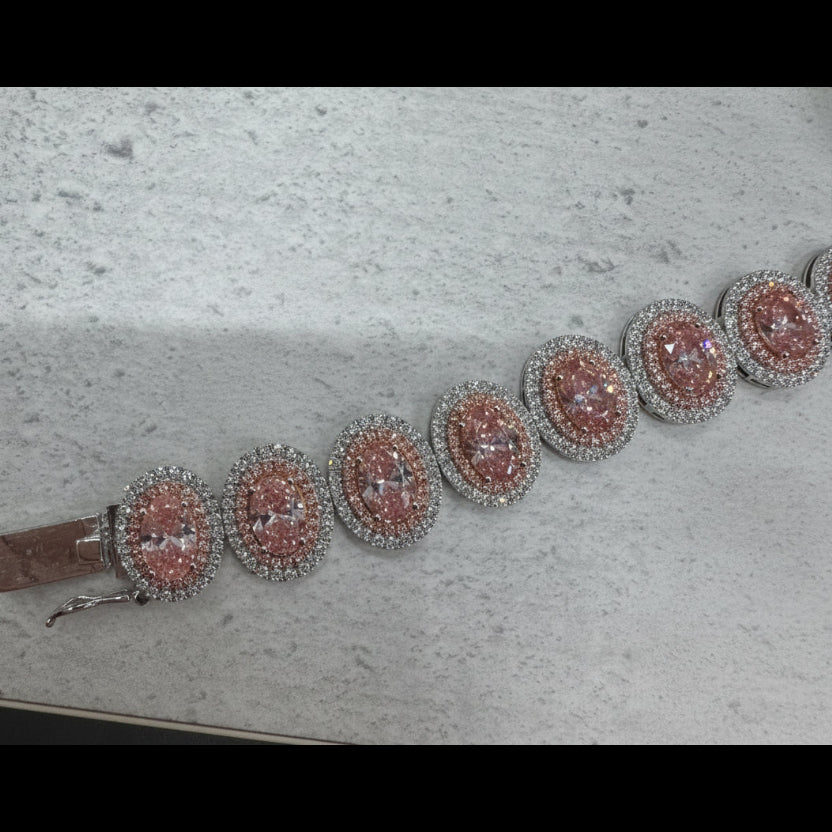 Lysandrae 22.78 Carat Combine Mix Shape Lab Grown Pink Diamond Bracelet in 14k White Gold