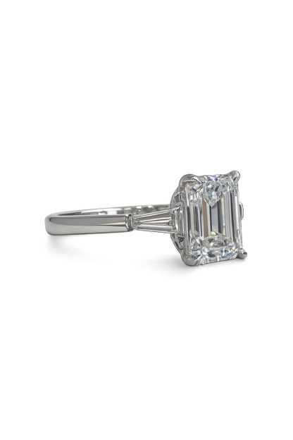Lysara 4.41 Carat Emerald Cut Lab Grown Diamond Ring in Platinum Side
