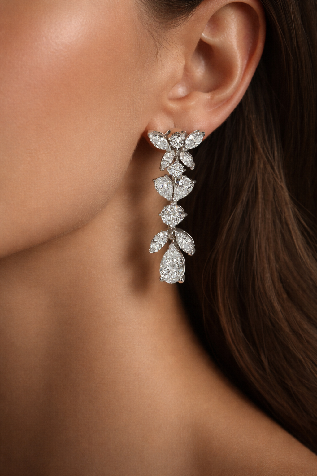 Lytisha 7 Carats Marquise, Round & Pear Cut Lab Grown Diamond Drop Earrings in 14K White Gold