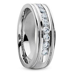 Josiah Men's Diamond Wedding Ring Round Cut Beading in 14K White Gold