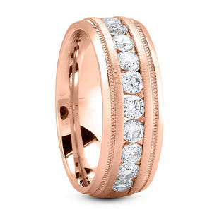 Eli Men's Diamond Wedding Ring Round Cut Channel Set in Rose Gold