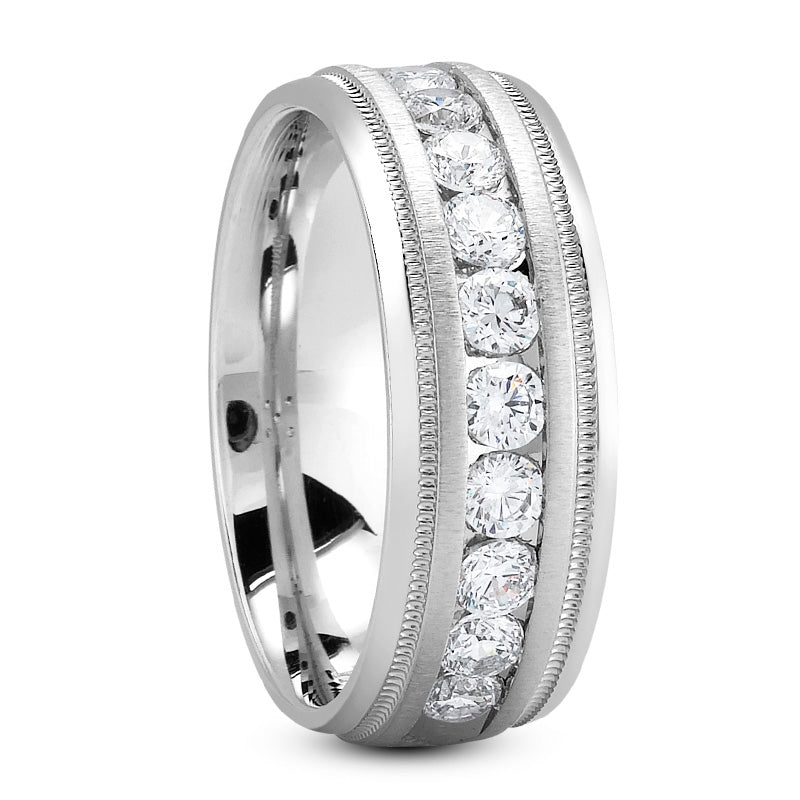 Joshua Men's Diamond Wedding Ring Round Cut Channel Set in 14K White Gold