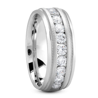 Eli Men's Diamond Wedding Ring Round Cut Channel Set in 14K White Gold